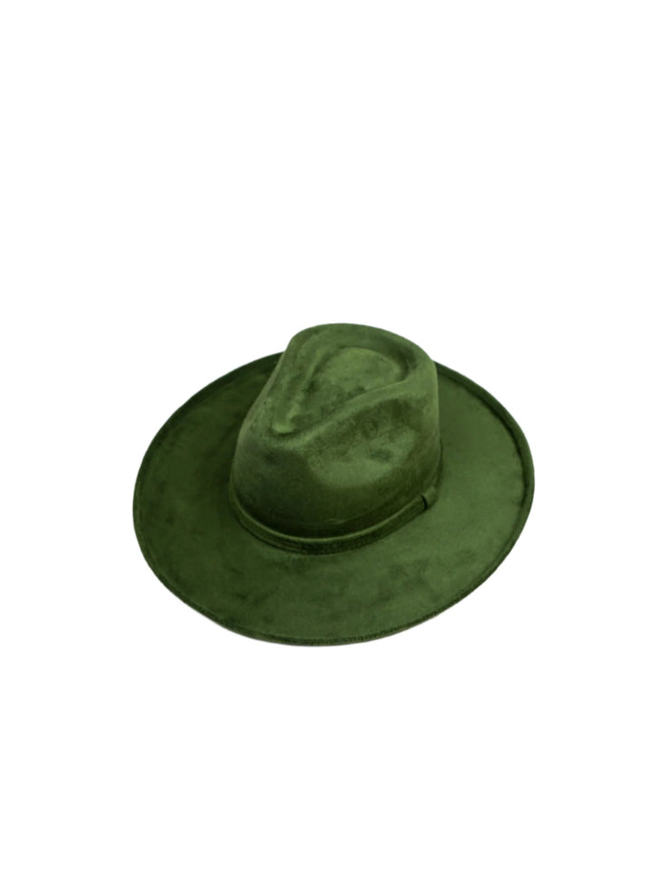 Vegan Suede Rancher Hat - Pencil Brim - Olive Green