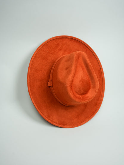 Vegan Suede Rancher Hat - Pencil Brim - Orange