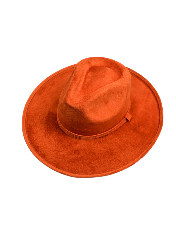 Vegan Suede Rancher Hat - Pencil Brim - Orange