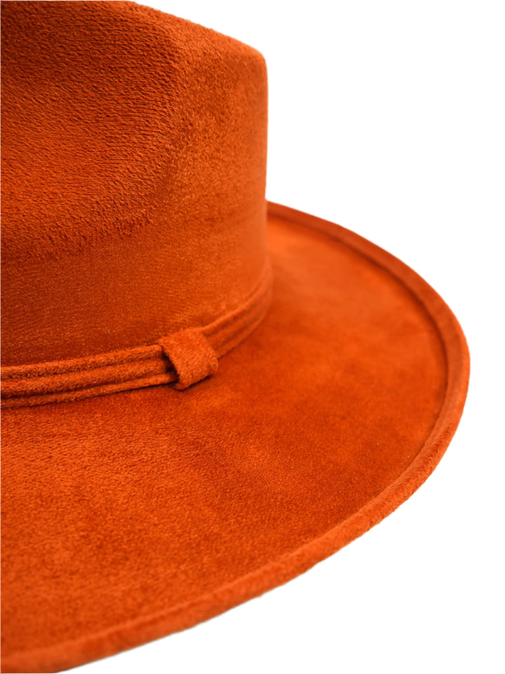 Vegan Suede Rancher Hat - Pencil Brim - Orange