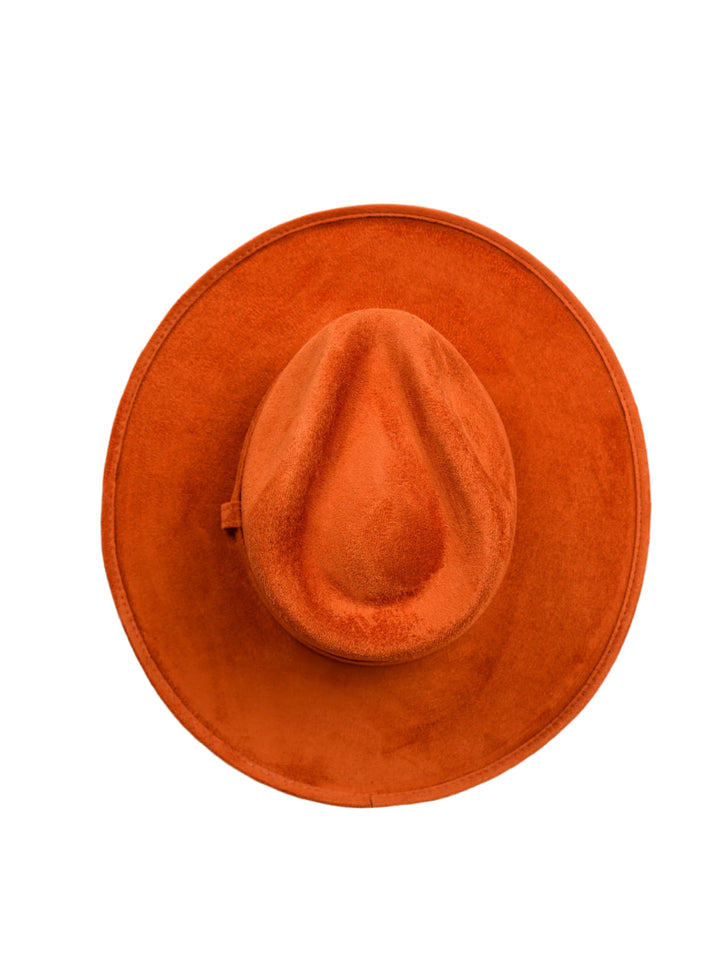 Vegan Suede Rancher Hat - Pencil Brim - Orange