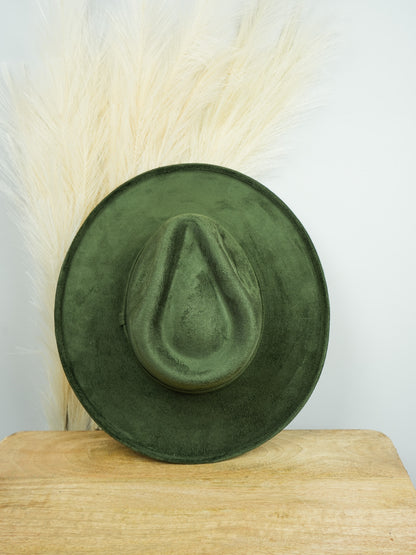 Vegan Suede Rancher Hat - Pencil Brim - Olive Green