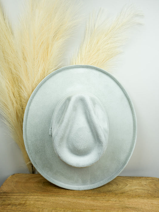 Vegan Suede Rancher Hat - Pencil Brim - Light Grey