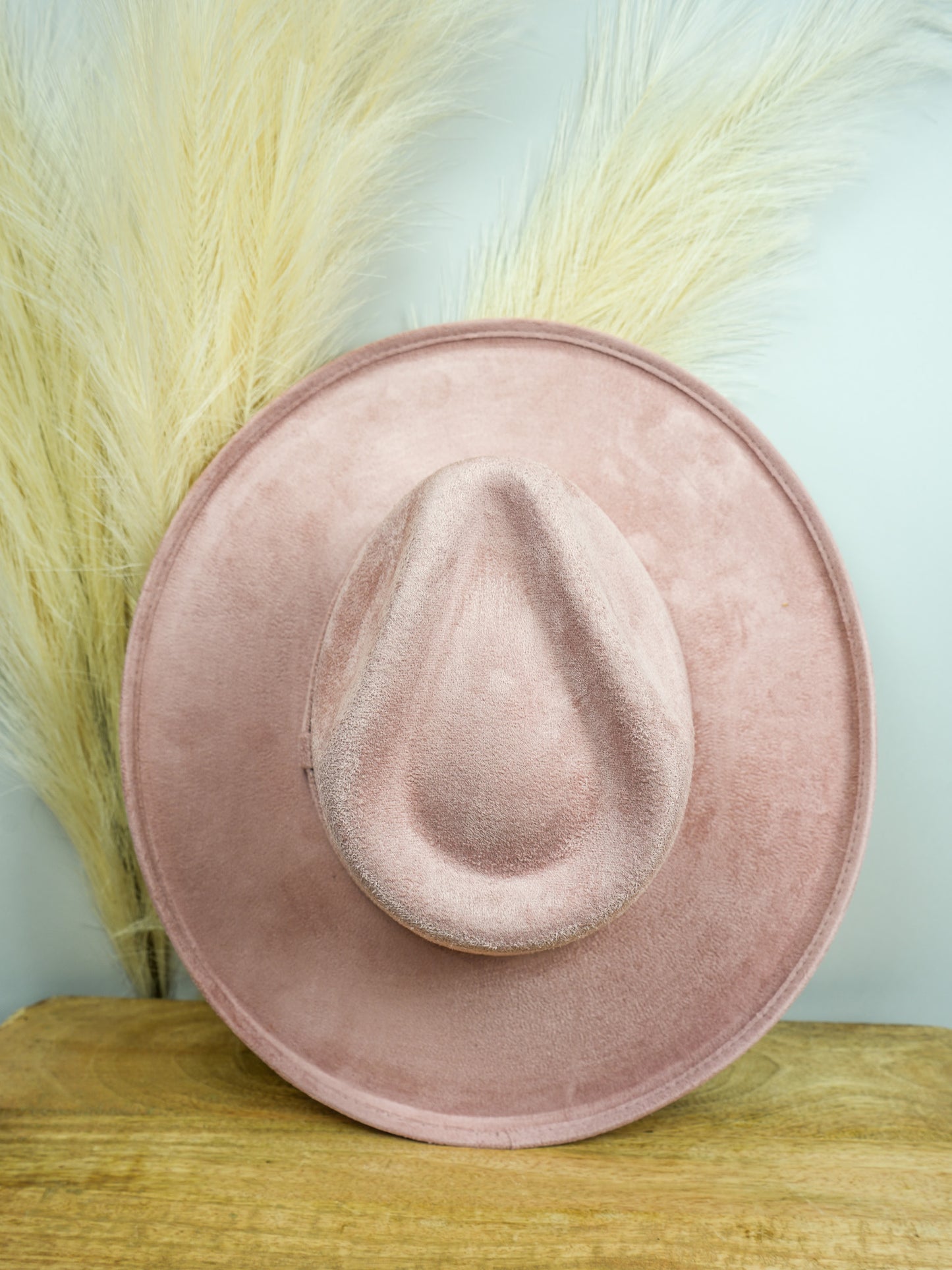 Vegan Suede Rancher Hat - Pencil Brim - Pale Dusty Rose