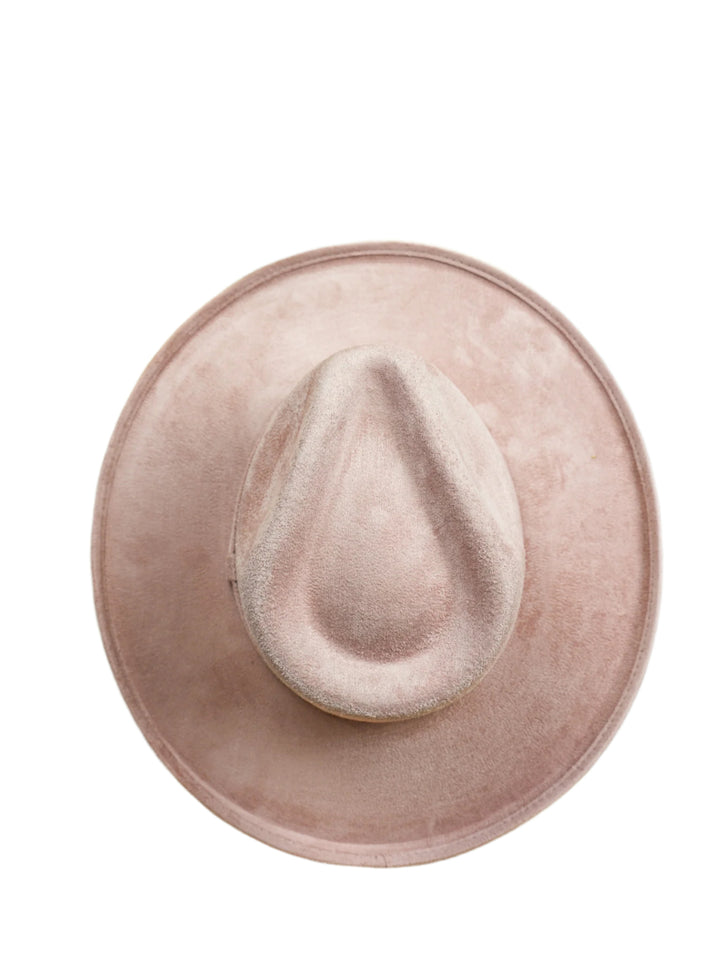 Vegan Suede Rancher Hat - Pencil Brim - Pale Dusty Rose