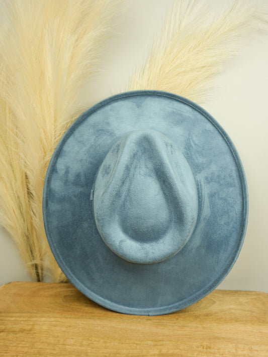 Vegan Suede Rancher Hat - Pencil Brim - Steel Blue