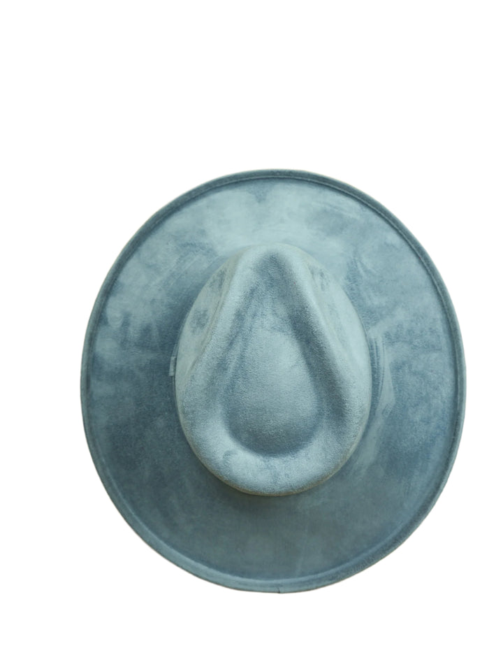 Vegan Suede Rancher Hat - Pencil Brim - Steel Blue