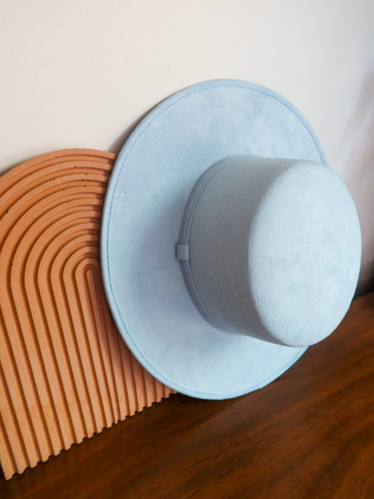 Vegan Suede Flat Top Hat- Sky Blue