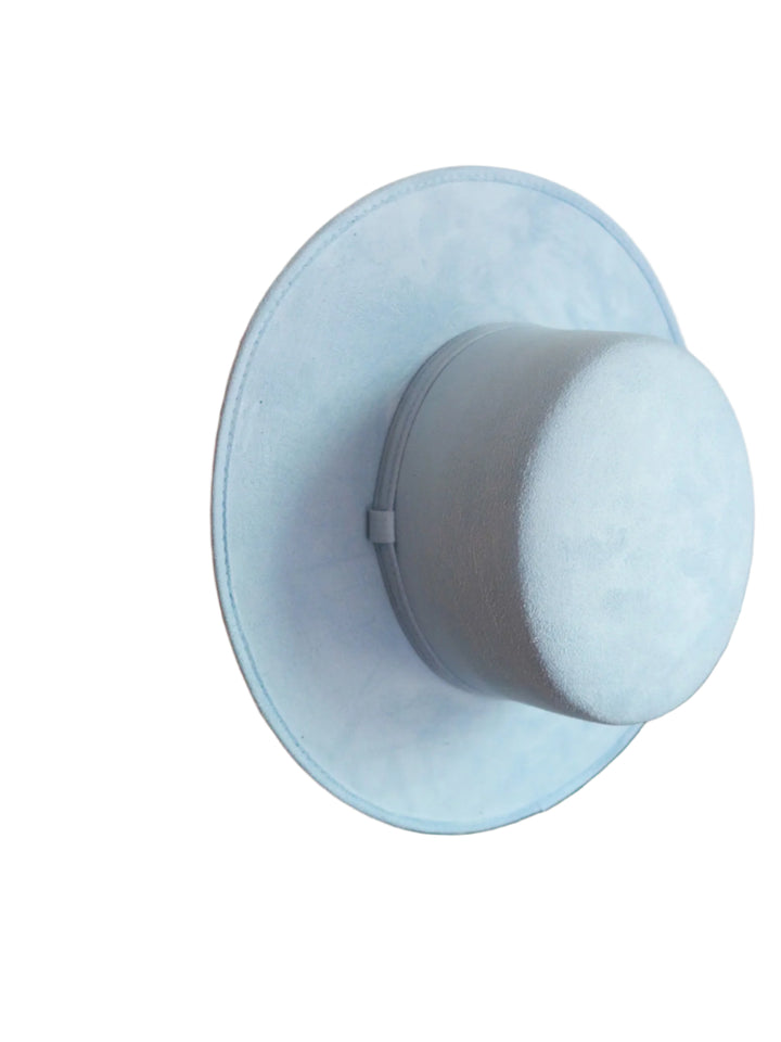 Vegan Suede Flat Top Hat- Sky Blue