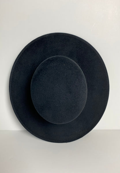 Vegan Suede Flat Top Hat- Black