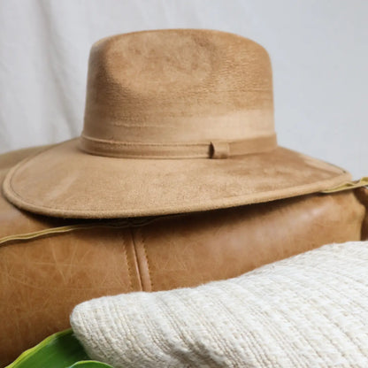 Vegan Suede Western Cowboy Fedora Hat- Taupe