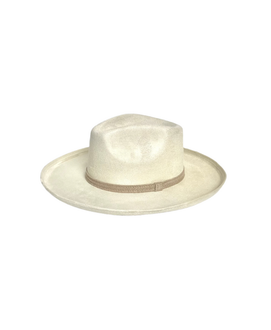 Vegan Suede Rancher Hat - Pencil Brim - Two Tone - Ivory