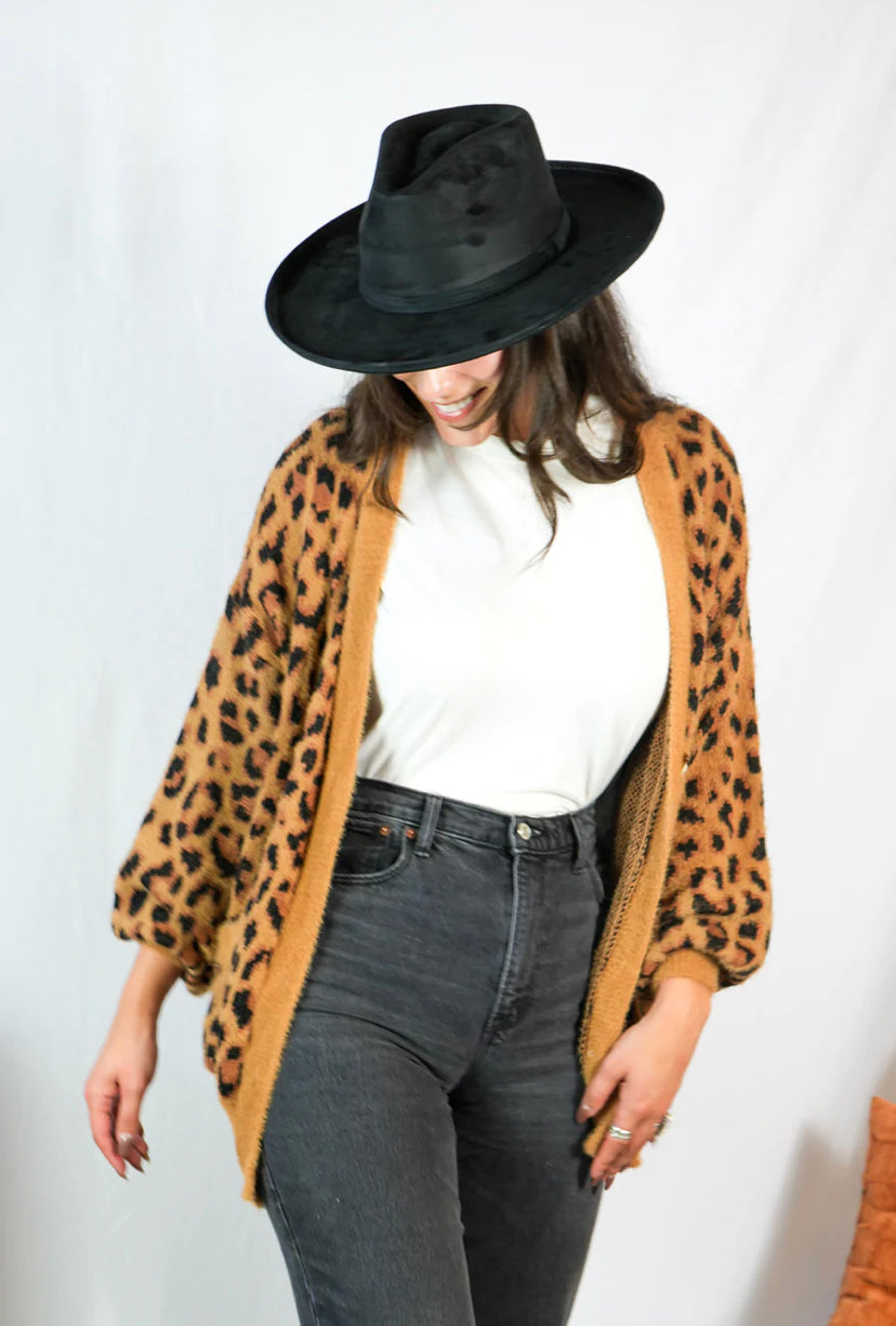 Vegan Suede Rancher Hat - Pencil Brim - Black