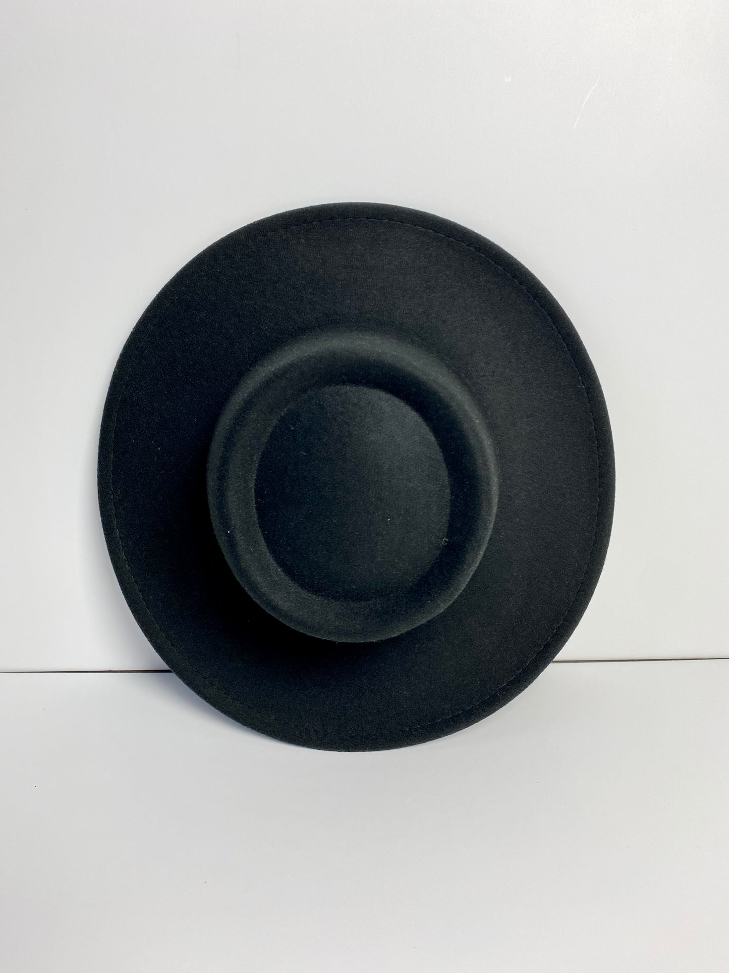 Flat Brim Boater Hat Wool Felt - Black
