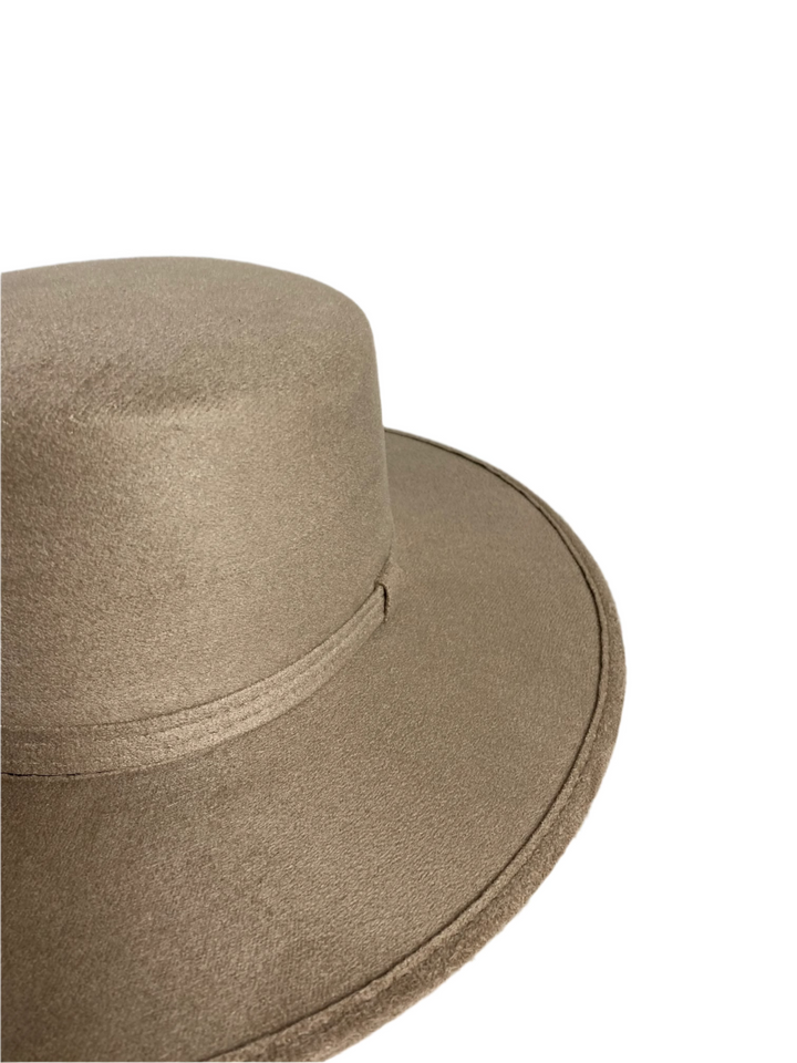 Vegan Suede Flat Top Hat- Sand