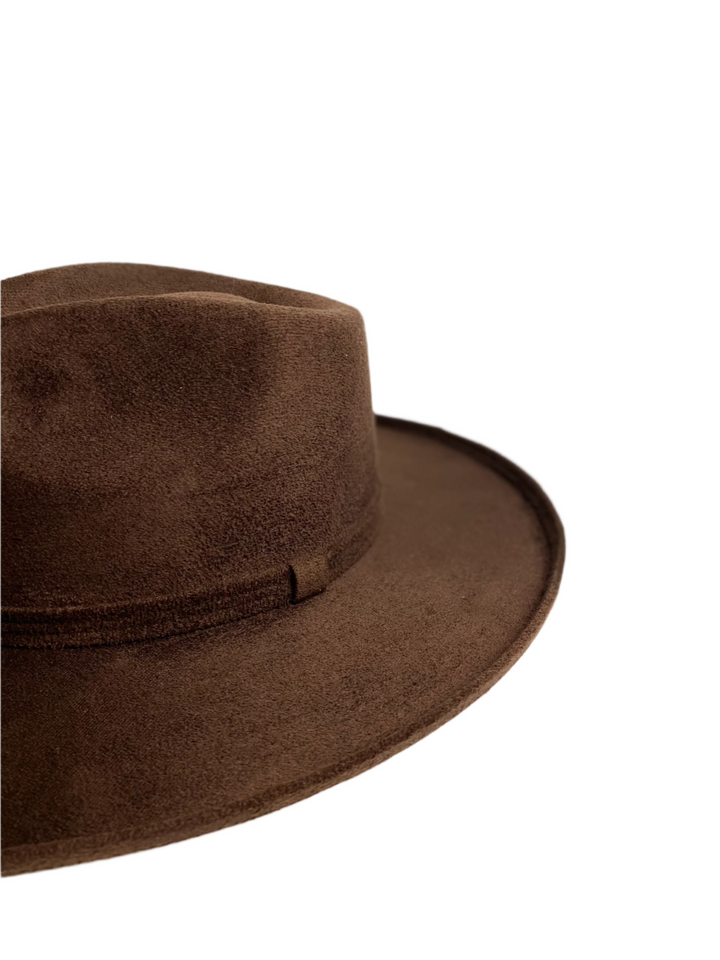 Vegan Suede Rancher Hat - Pencil Brim - Chocolate