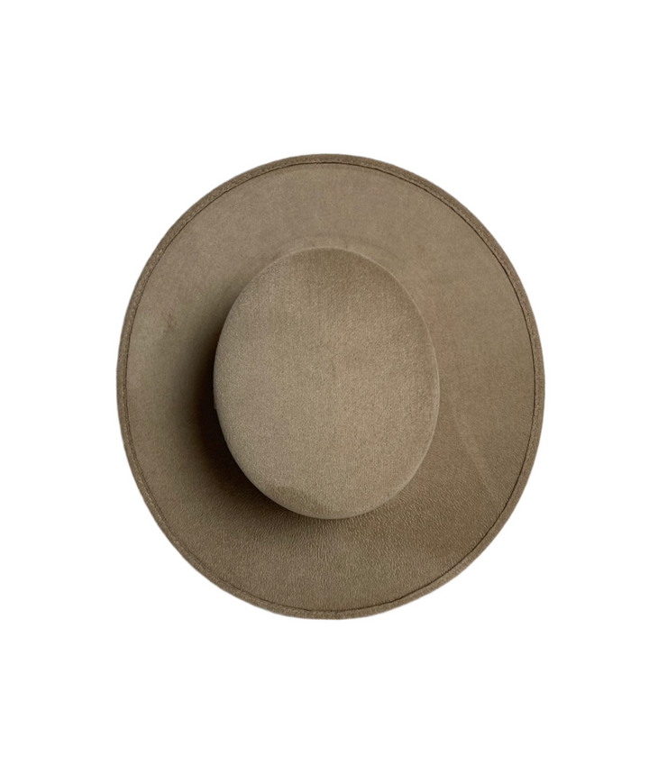 Vegan Suede Flat Top Hat- Sand