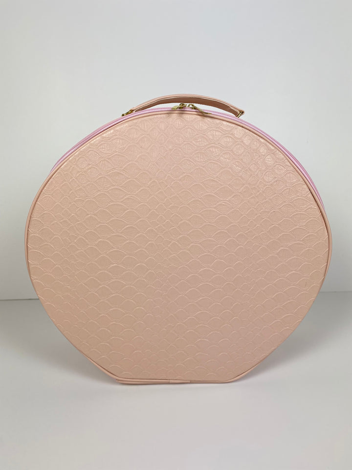 Hat Box Faux Leather Pastel Snake Print - Rose