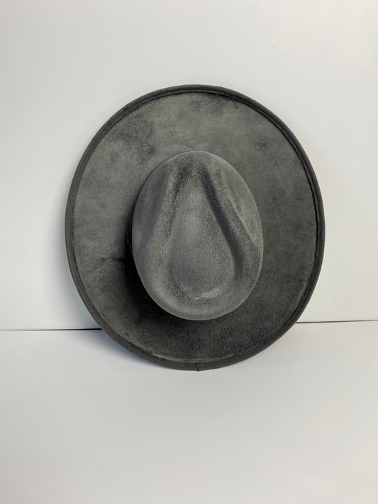 Vegan Suede Rancher Hat - Pencil Brim - Charcoal