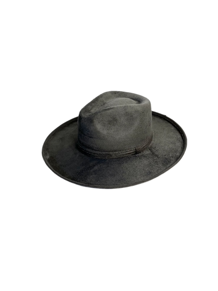 Vegan Suede Rancher Hat - Pencil Brim - Charcoal
