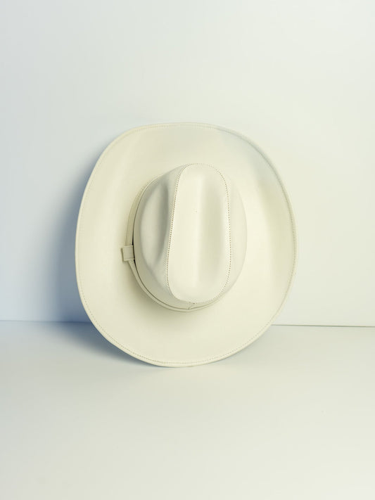 Western Cowboy Faux Leather Hat- Ivory