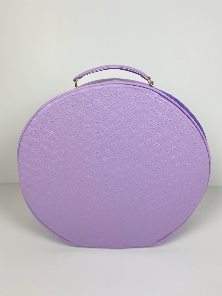 Hat Box Faux Leather Pastel Snake Print - Lavender