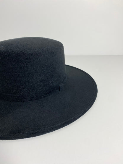 Vegan Suede Flat Top Hat- Black