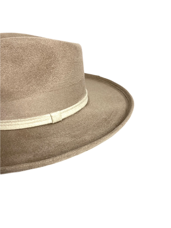 Vegan Suede Rancher Hat - Pencil Brim - Two Tone - Sand