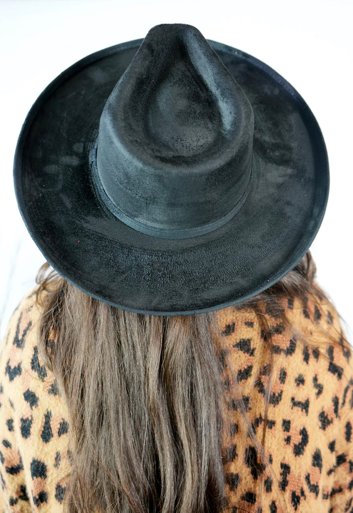 Vegan Suede Rancher Hat - Pencil Brim - Black
