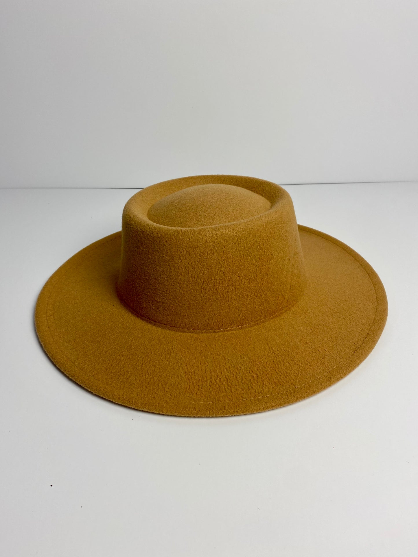 Flat Brim Boater Hat Wool Felt - Caramel