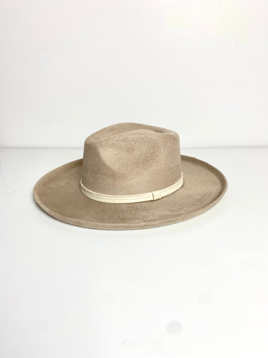 Vegan Suede Rancher Hat - Pencil Brim - Two Tone - Sand