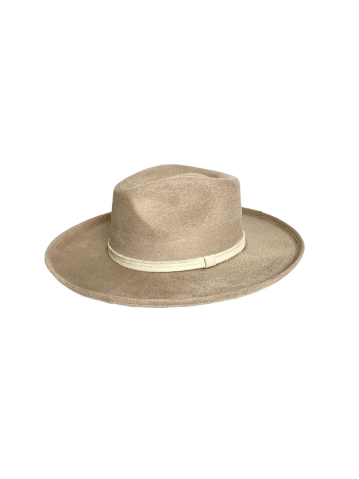 Vegan Suede Rancher Hat - Pencil Brim - Two Tone - Sand