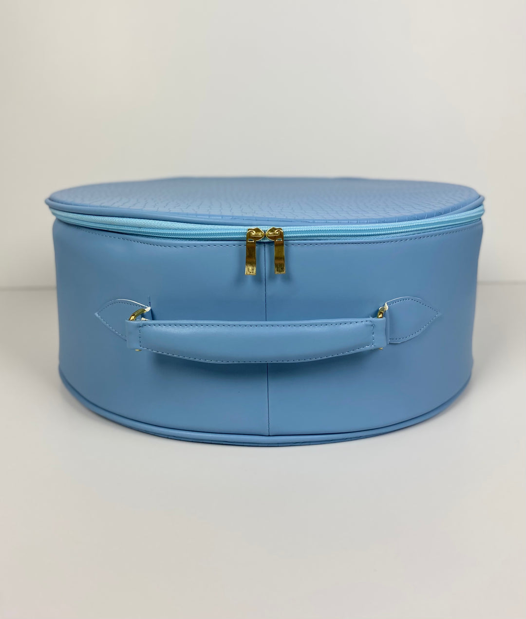 Hat Box Faux Leather Pastel Snake Print - Baby Blue