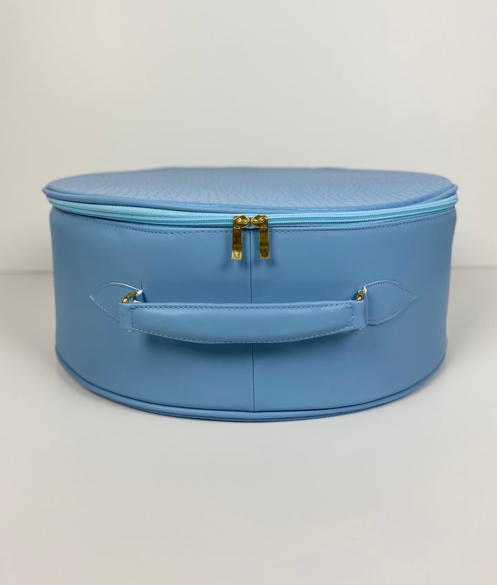 Hat Box Faux Leather Pastel Snake Print - Baby Blue