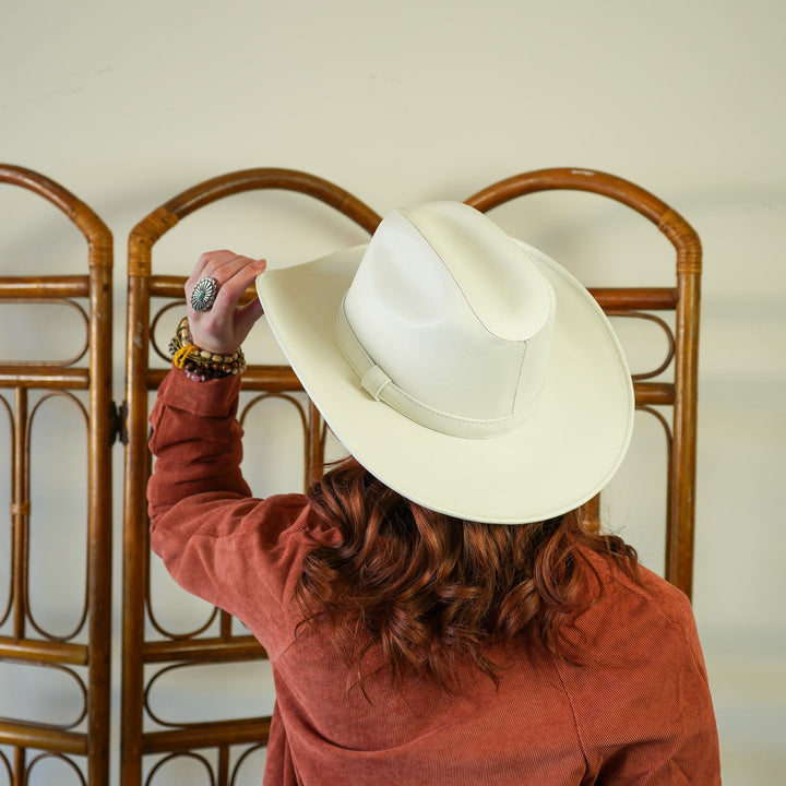 Western Cowboy Faux Leather Hat- Ivory