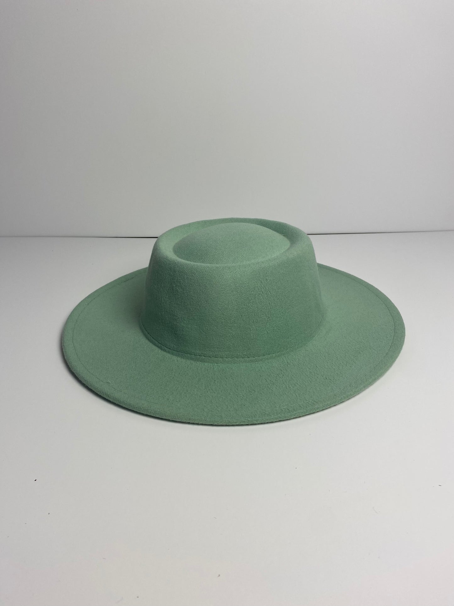 Flat Brim Boater Hat Wool Felt - Mint
