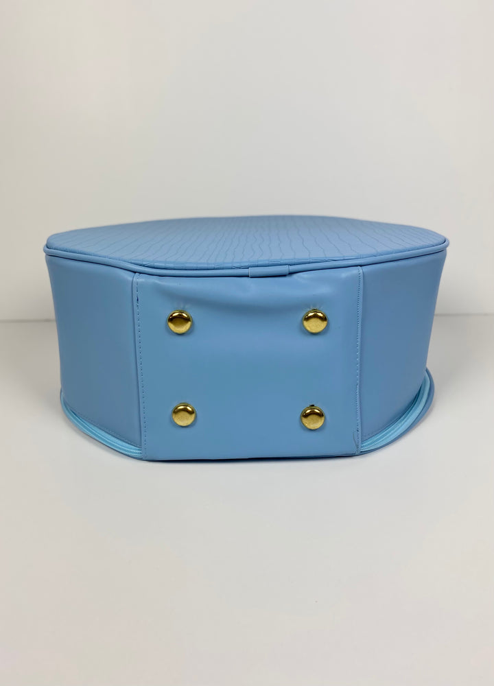 Hat Box Faux Leather Pastel Snake Print - Baby Blue