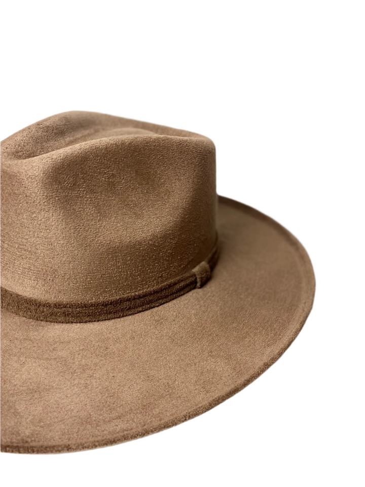 Vegan Suede Rancher Hat - Pencil Brim - Mocha