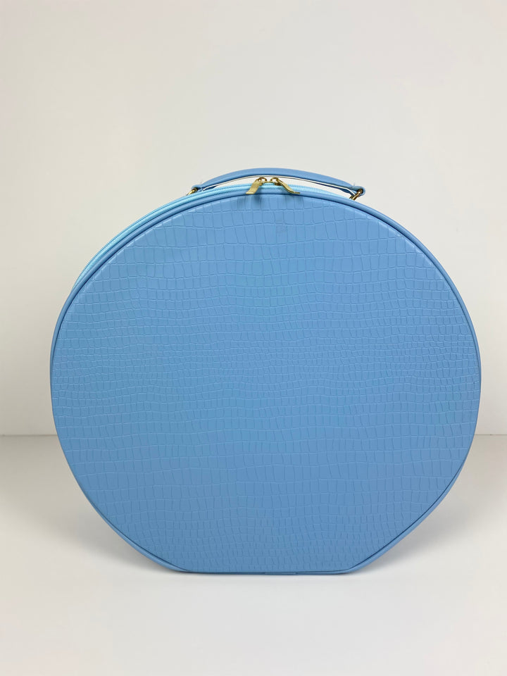 Hat Box Faux Leather Pastel Snake Print - Baby Blue
