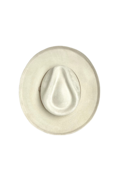 Vegan Suede Rancher Hat - Pencil Brim - Two Tone - Ivory