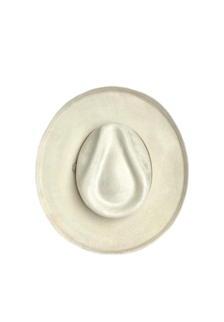 Vegan Suede Rancher Hat - Pencil Brim - Two Tone - Ivory