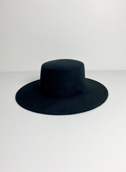 Vegan Suede Flat Top Hat- Black