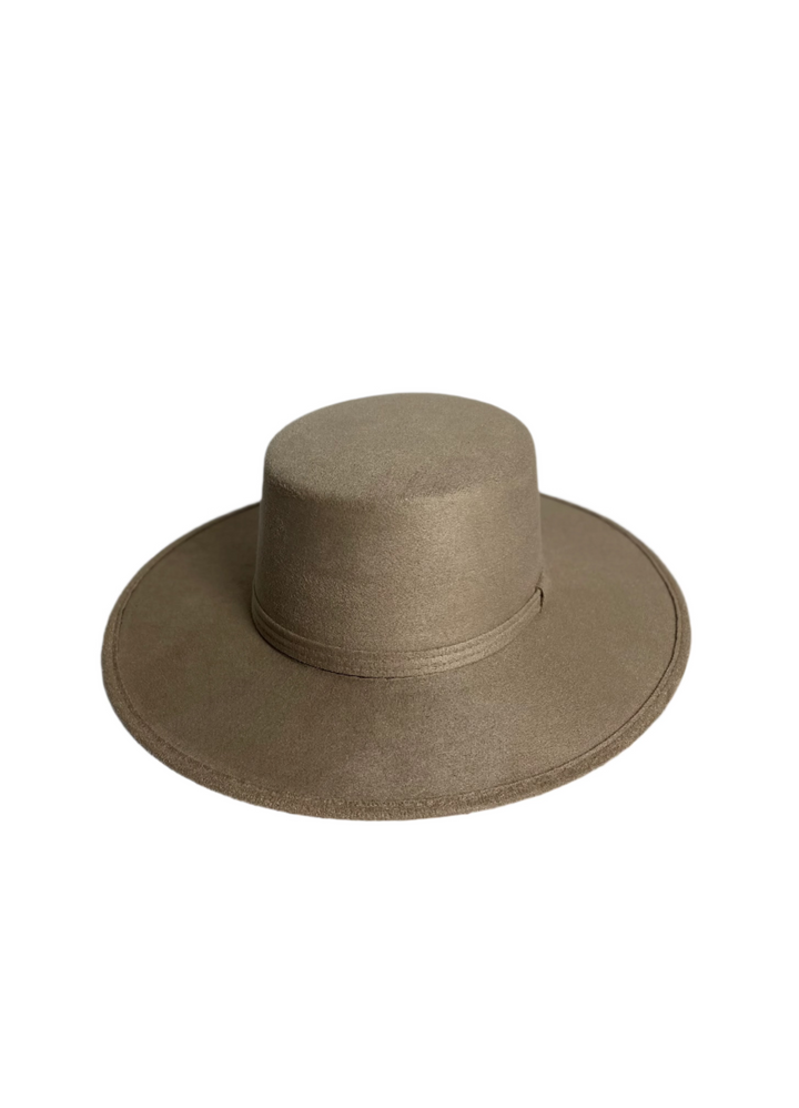 Vegan Suede Flat Top Hat- Sand